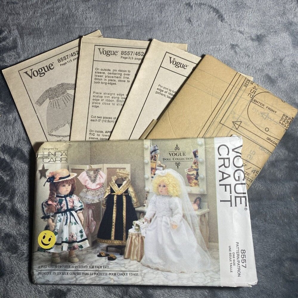 1992  Vogue 18” Doll Clothes Linda Carr Wedding Gown Veil 8557 Pattern VTG UNCUT